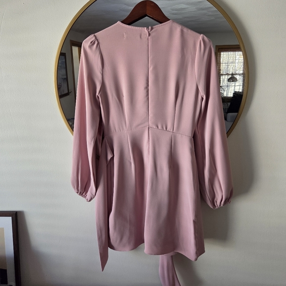 Lulus Rose Pink Long Sleeve Mini Wrap Dress Romantic Feminine Spring Size Small - Picture 9 of 16
